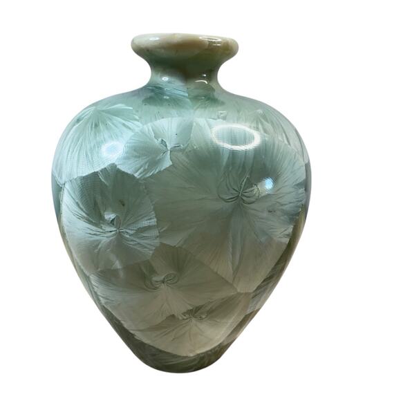 Louise Reding Studio Pottery Porcelain Vase Crystalline Glaze Green Signed 4” - Picture 9 of 14